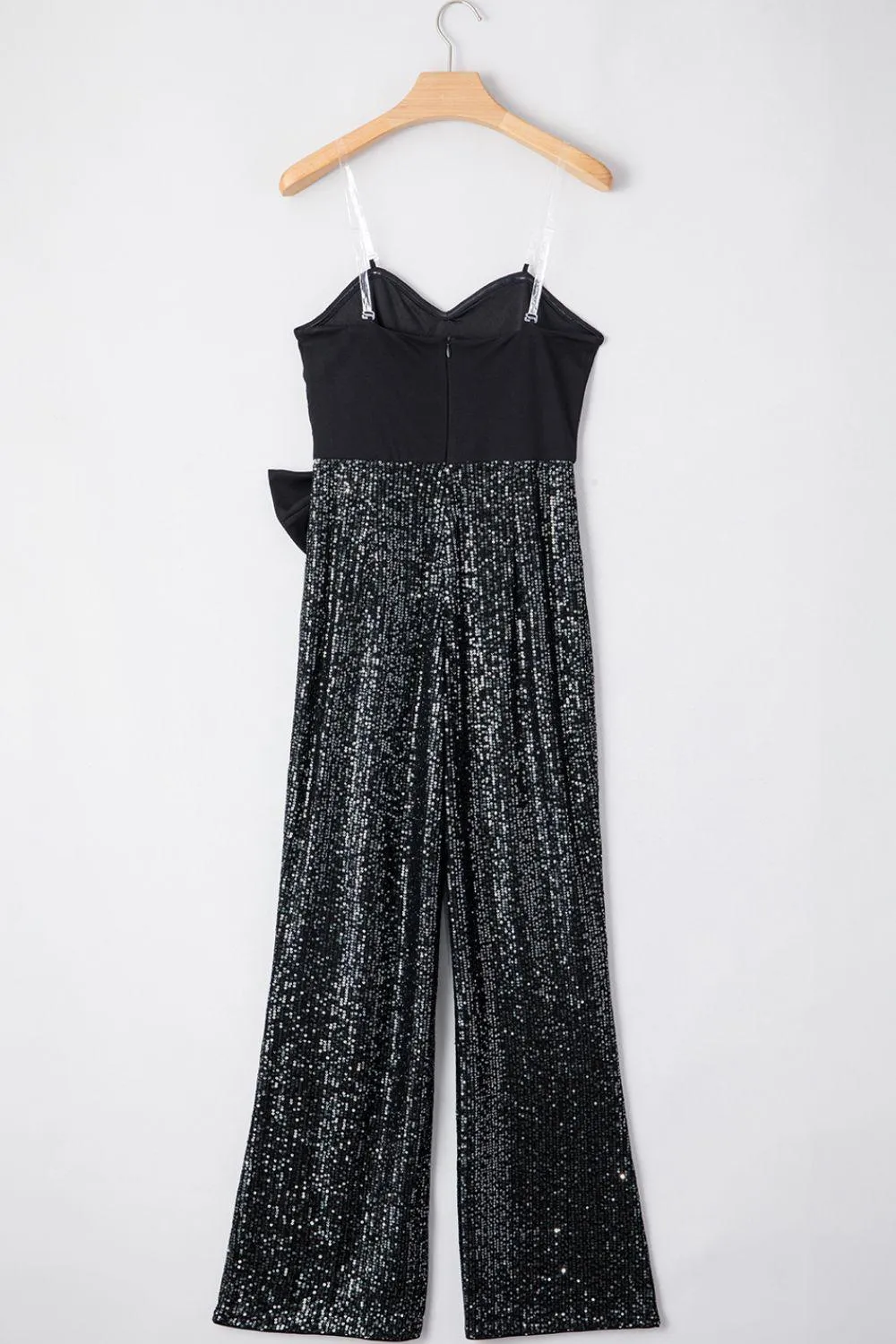 Bow Sequin Jumpsuit Wide Leg Sweetheart Strapless Party Overall