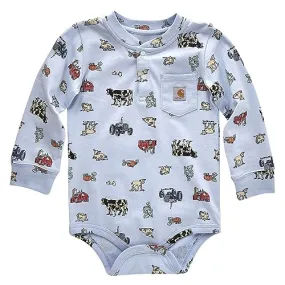 Boys' Long-Sleeve Farm Print Pocket Bodysuit CA6418