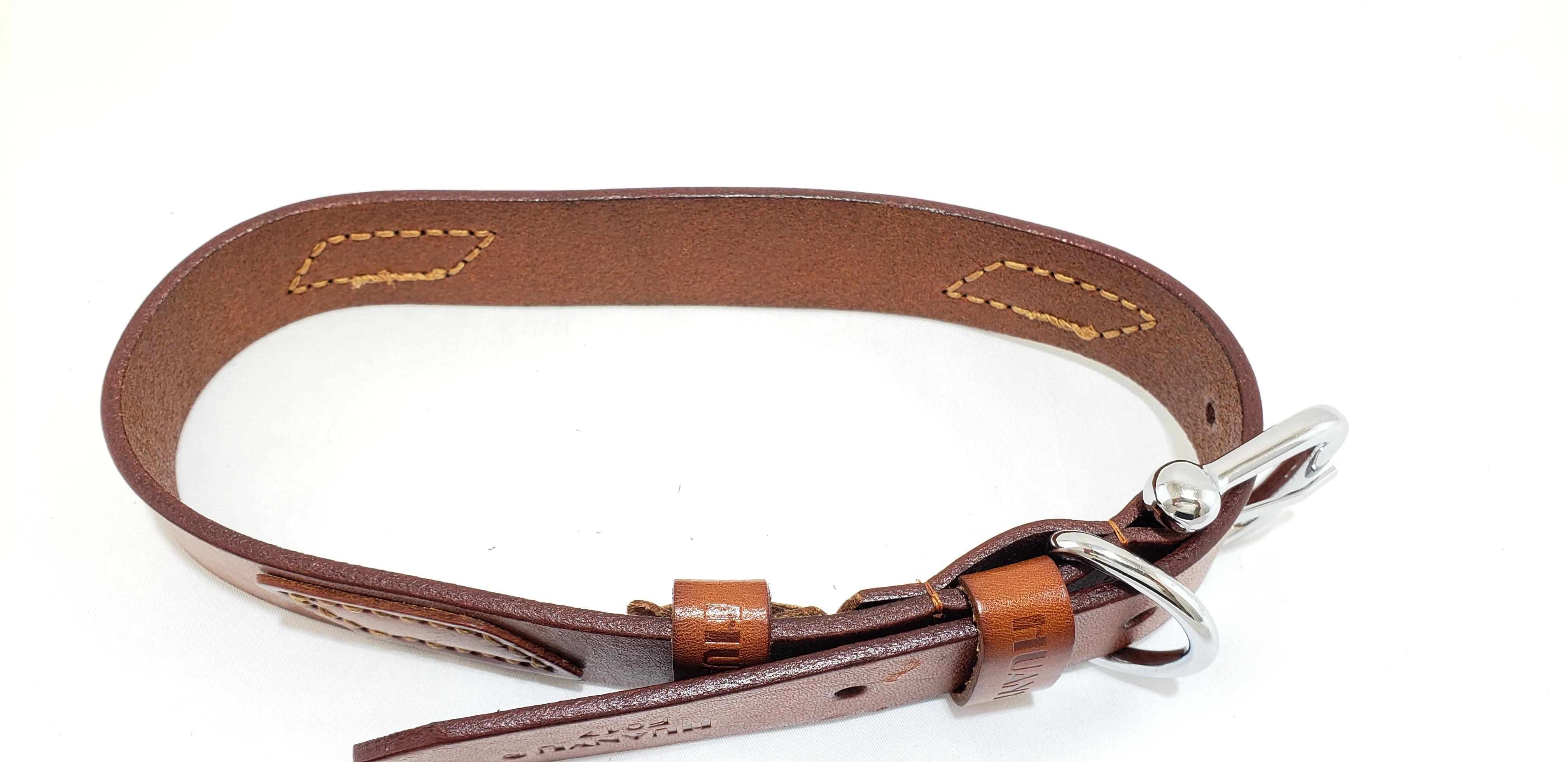 Brown Leather Dog Collar with Designed - Large