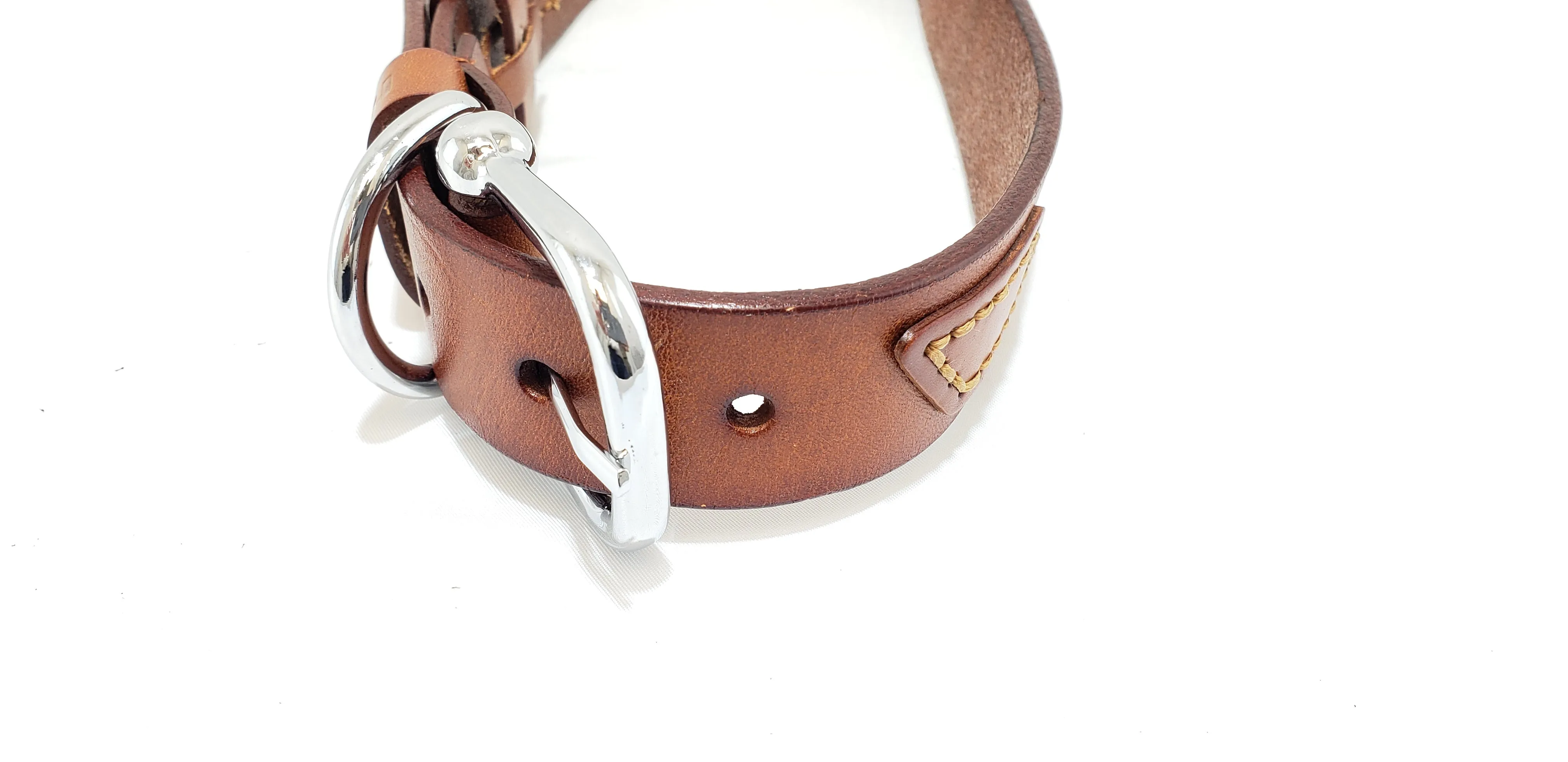 Brown Leather Dog Collar with Designed - Large