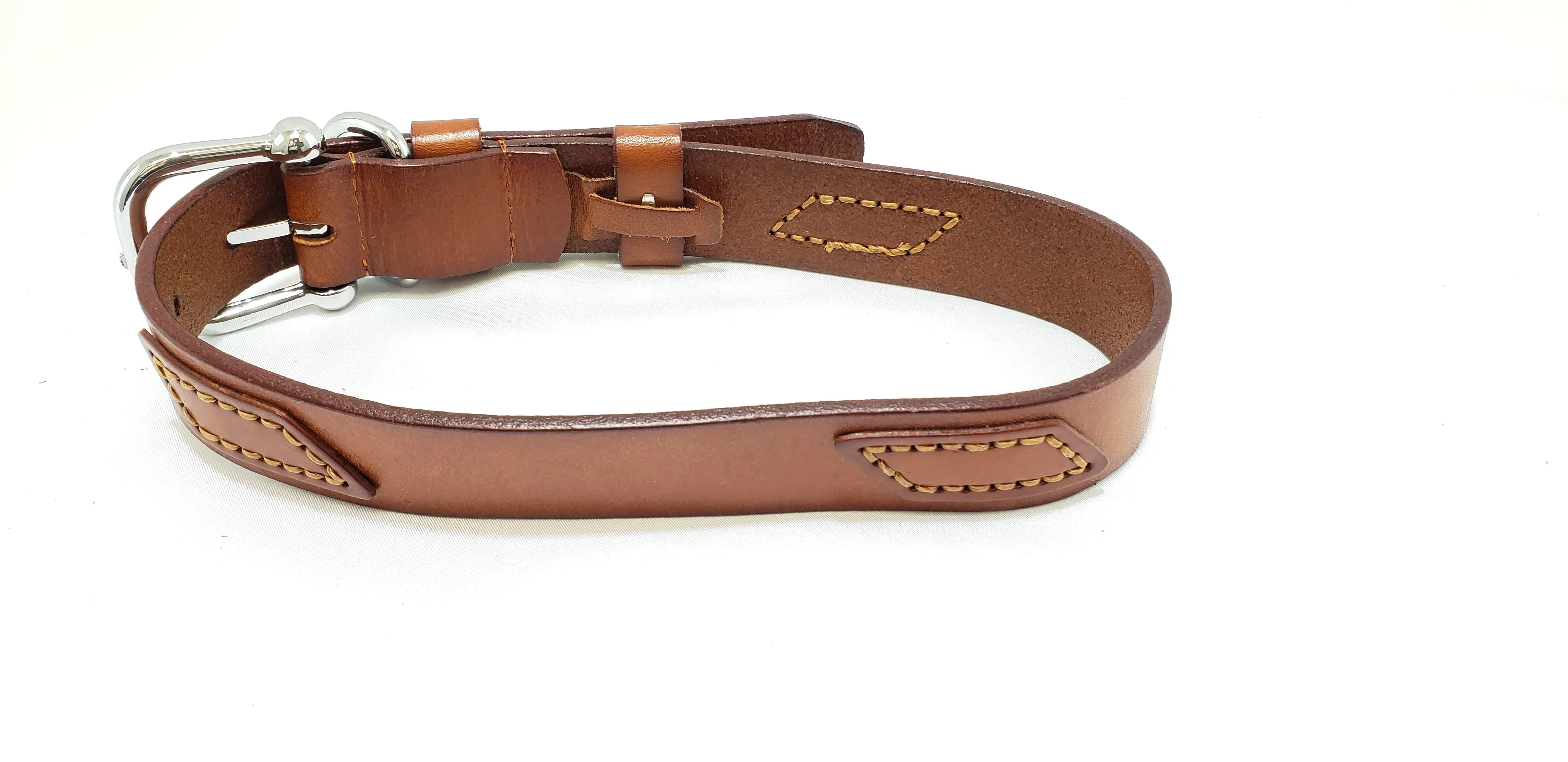 Brown Leather Dog Collar with Designed - Large