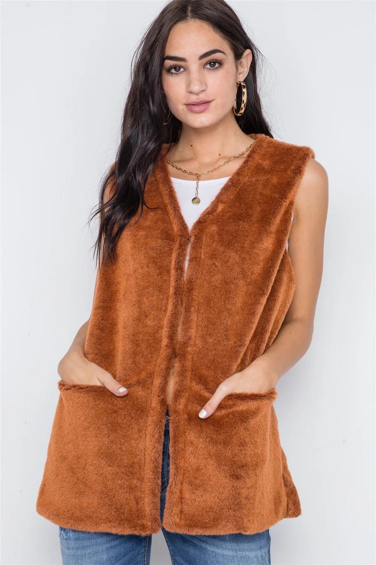 Brown Rust Sleeveless Faux Fur Vest /7