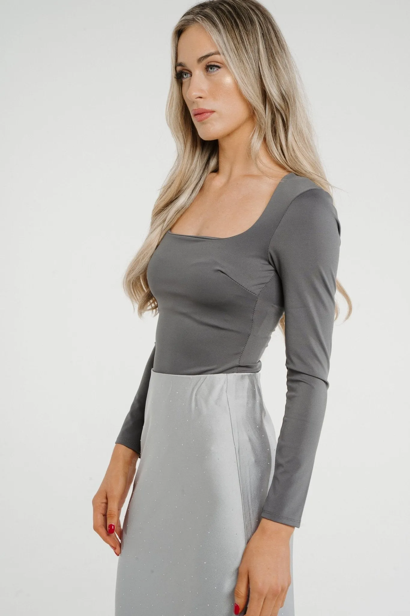 Caitlyn Square Neck Bodysuit In Grey