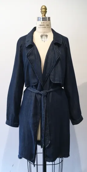 CLOTH & STONE tensel denim wrap around long trench coat, M