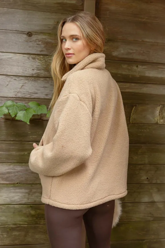 Collared Half Zip Up Fleece Jacket NATURAL