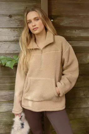 Collared Half Zip Up Fleece Jacket NATURAL