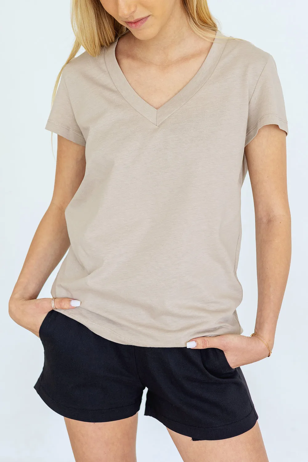 Cotton V T-Shirt Khaki