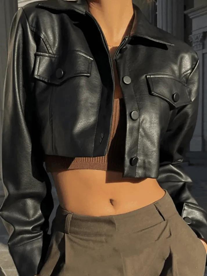 Cropped Black Biker Jacket