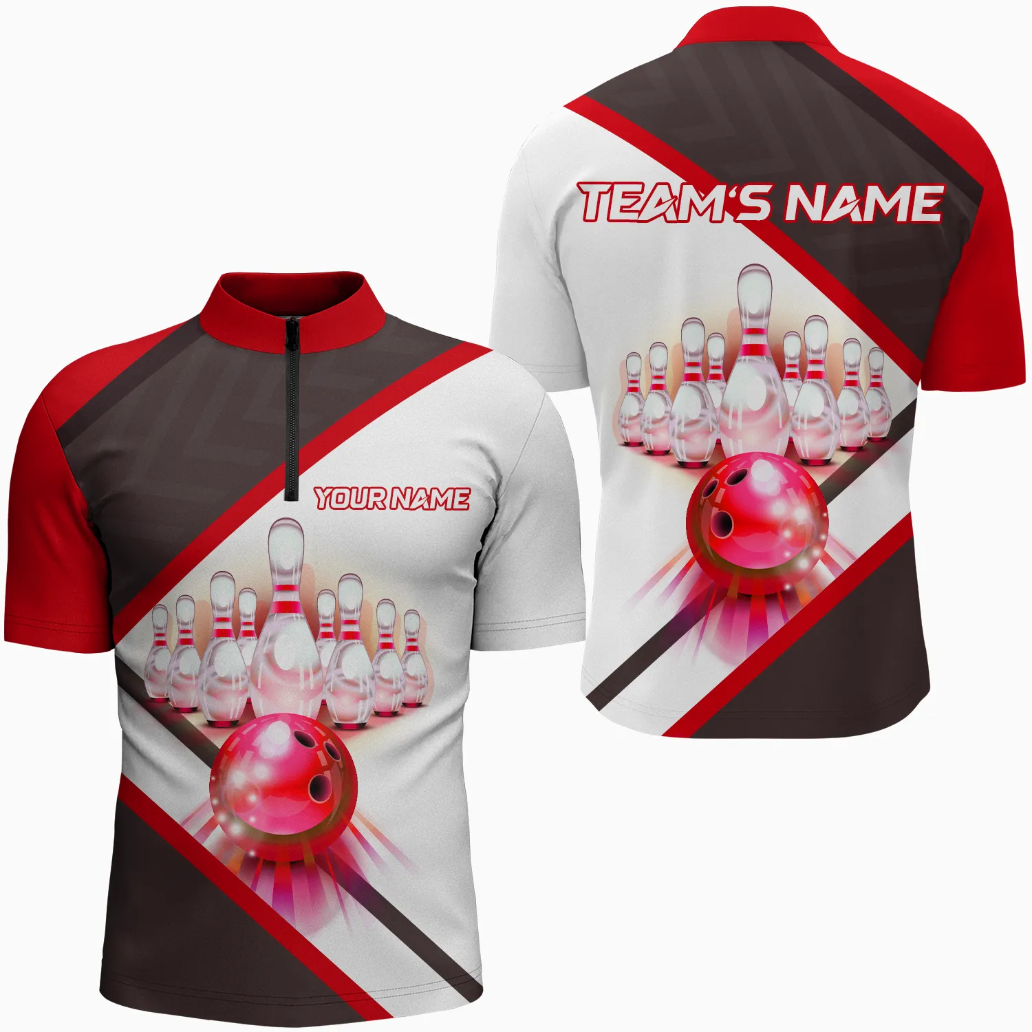 Custom Multicolor Bowling Shirt for Men, Personalized Bowling Jersey, Men's Bowling Quarter-Zip Shirt