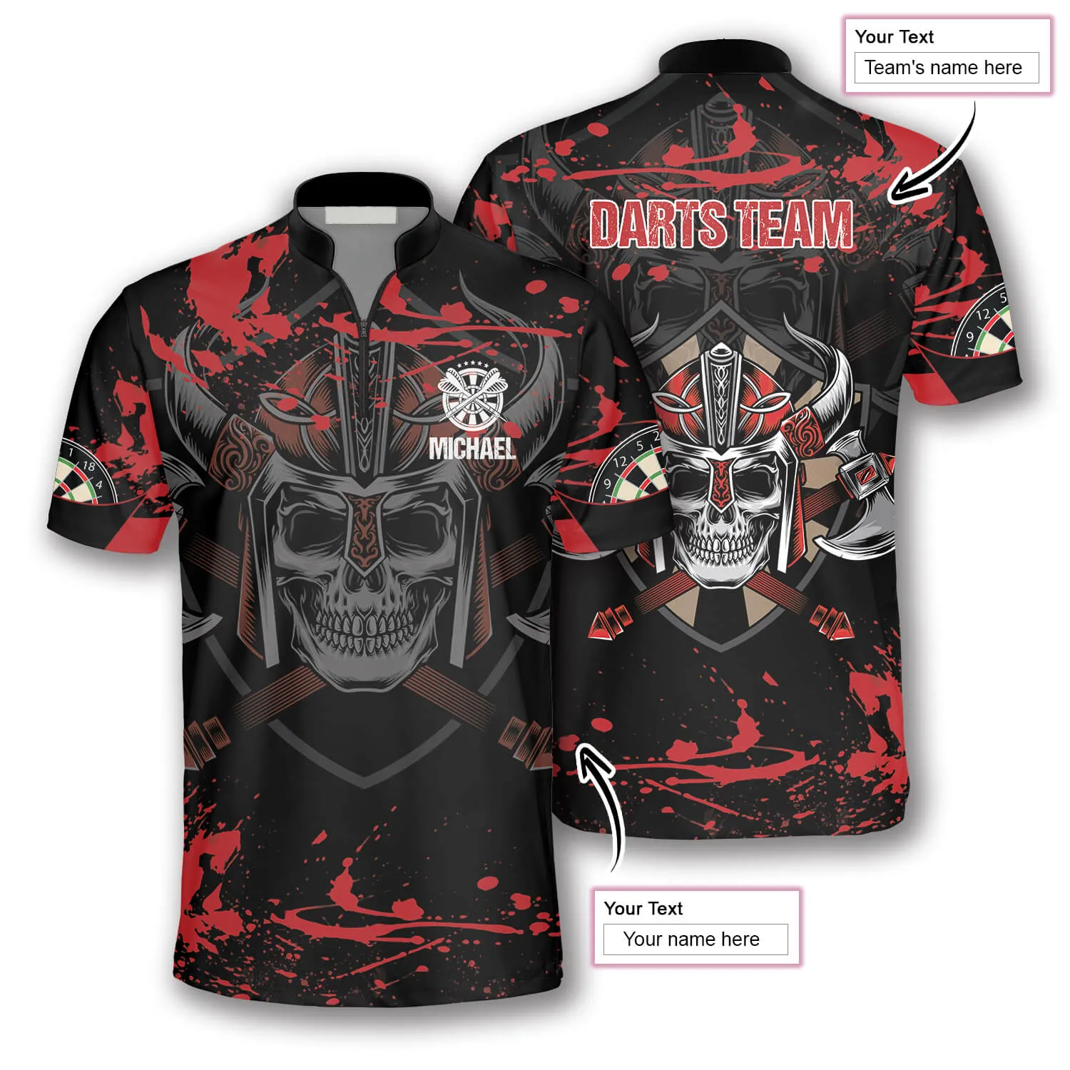 Dart Warrior Red Black Custom Darts Jerseys for Men, Uniform Shirt for Dart Team, Dart Player