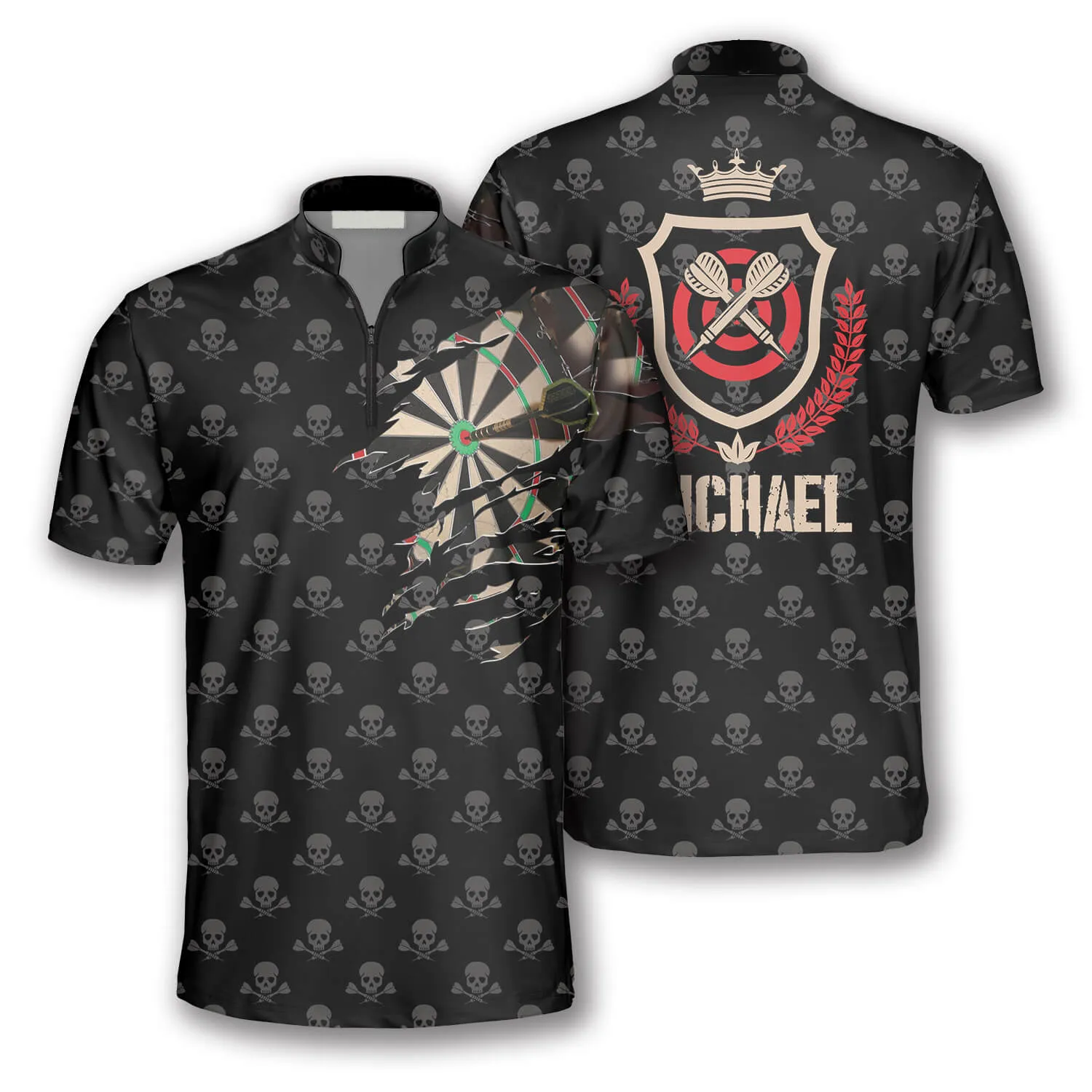 Darts Skull Pattern Crown Emblem Custom Darts Jerseys for Men, Dart Shirt, Skull Shirt