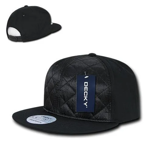 Decky 357 Quilted Snapback Hat 6 Panel Flat Bill Cap