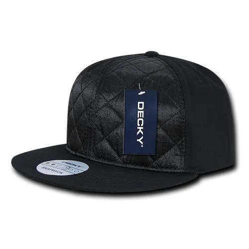 Decky 357 Quilted Snapback Hat 6 Panel Flat Bill Cap