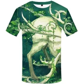 Deer T-shirt Men Animal T shirts Funny Forest Tshirts Cool Leaf Tshirt Anime Harajuku Tshirts Novelty Short Sleeve Hip hop