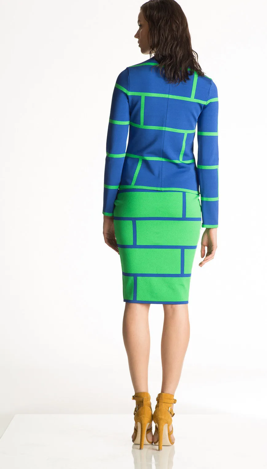 Dominique - Knit, Contrast Brick Design Pencil Skirt