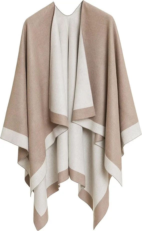 Double Gray Luxurious Knit Sweater Poncho Cardigan