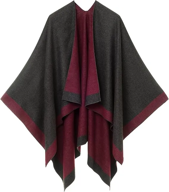 Double Gray Luxurious Knit Sweater Poncho Cardigan