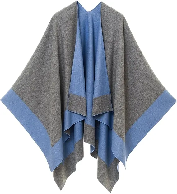 Double Gray Luxurious Knit Sweater Poncho Cardigan