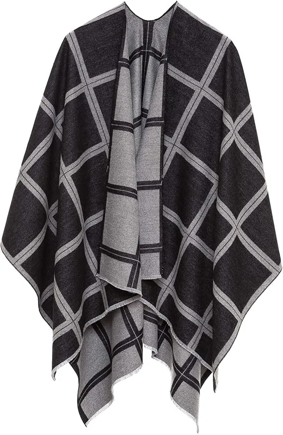 Double Gray Luxurious Knit Sweater Poncho Cardigan