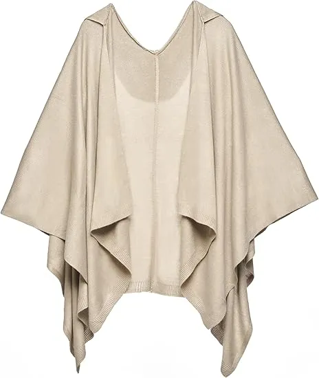 Double Gray Luxurious Knit Sweater Poncho Cardigan