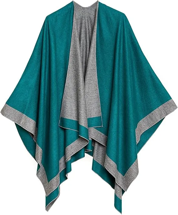 Double Gray Luxurious Knit Sweater Poncho Cardigan