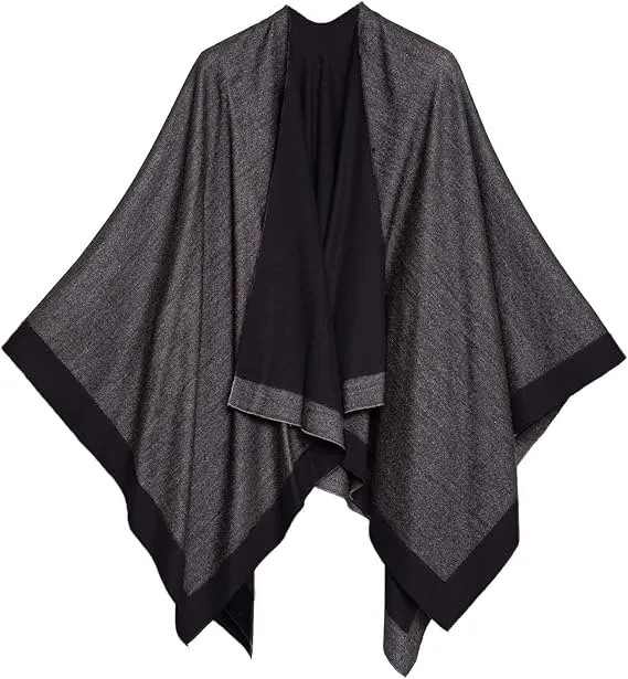 Double Gray Luxurious Knit Sweater Poncho Cardigan