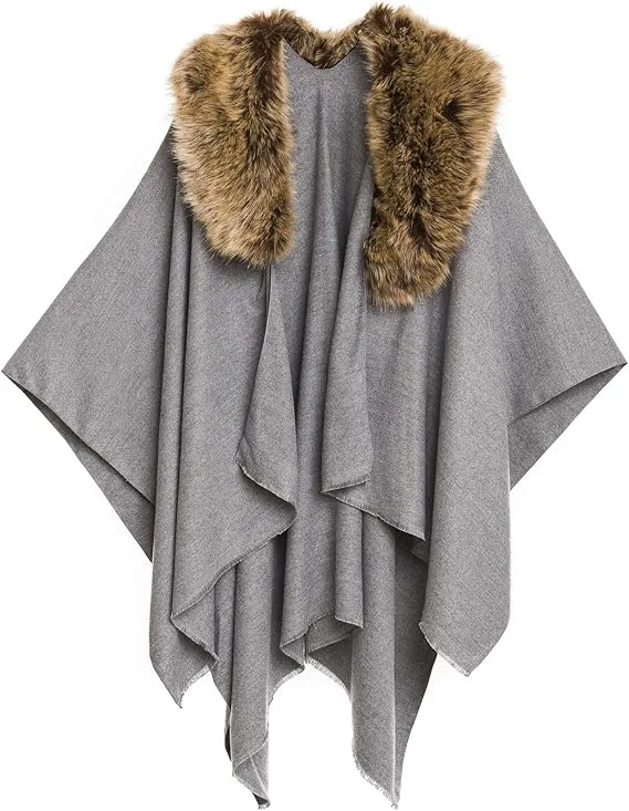 Double Gray Luxurious Knit Sweater Poncho Cardigan