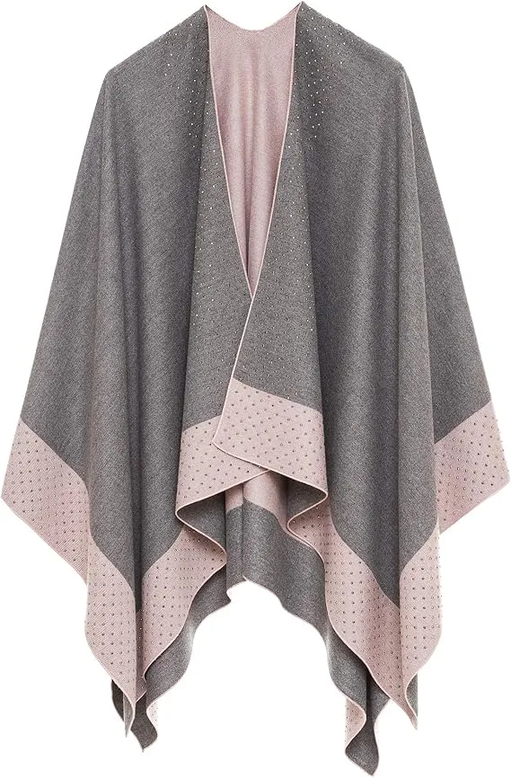 Double Gray Luxurious Knit Sweater Poncho Cardigan