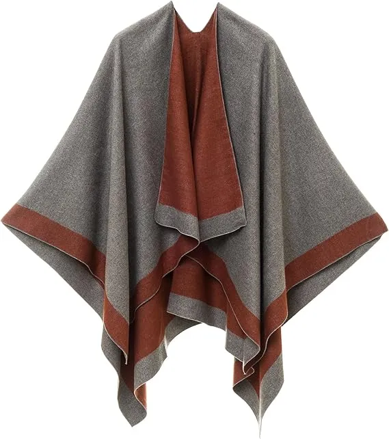 Double Gray Luxurious Knit Sweater Poncho Cardigan