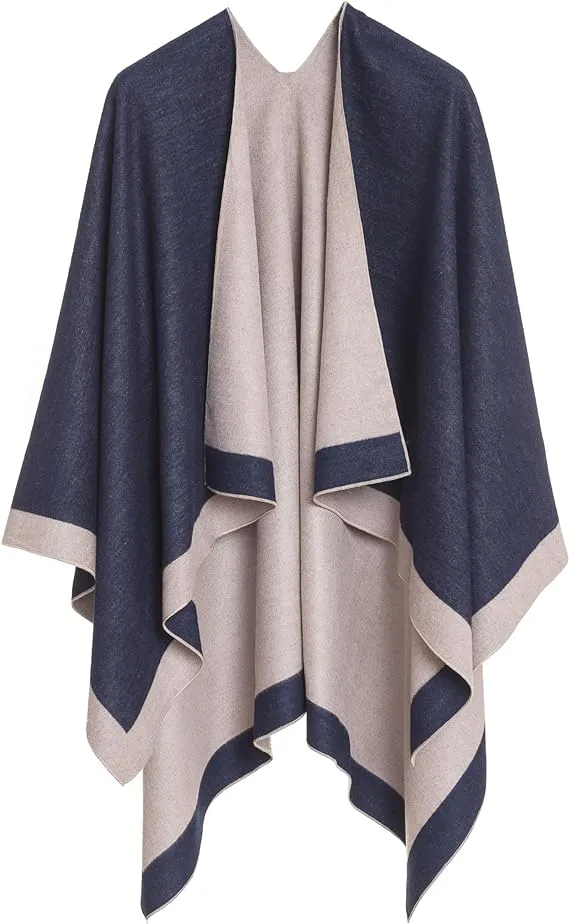 Double Gray Luxurious Knit Sweater Poncho Cardigan