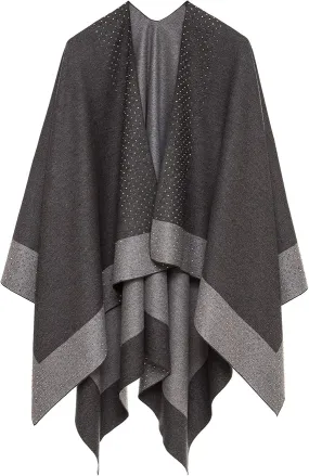 Double Gray Luxurious Knit Sweater Poncho Cardigan