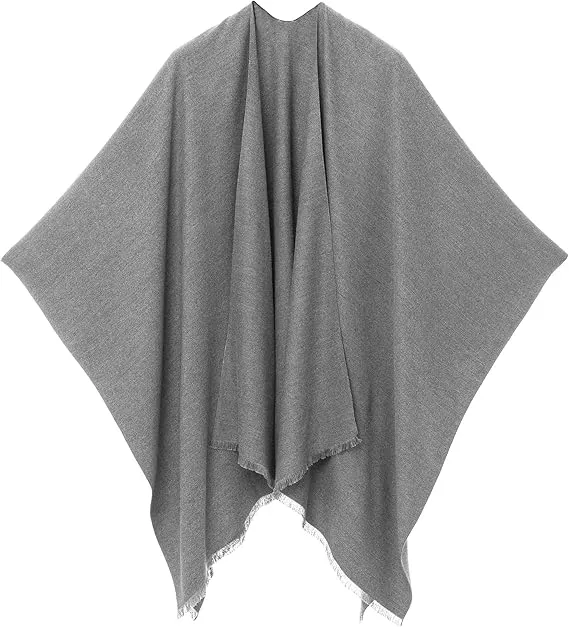 Double Gray Luxurious Knit Sweater Poncho Cardigan