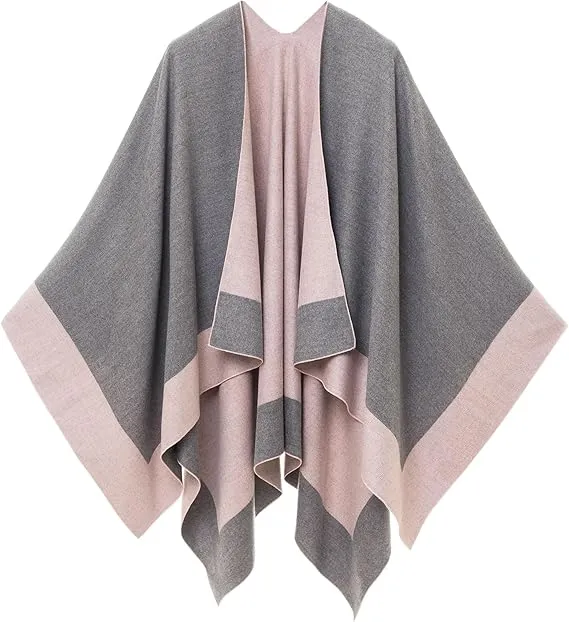 Double Gray Luxurious Knit Sweater Poncho Cardigan