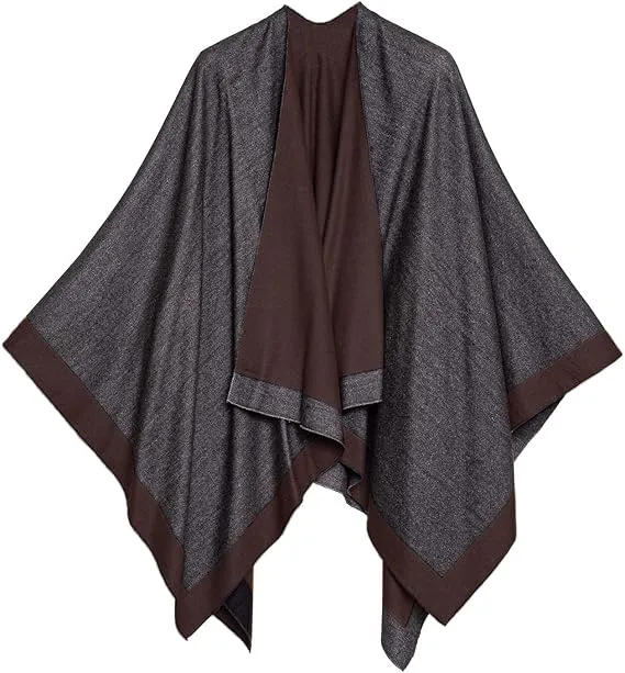 Double Gray Luxurious Knit Sweater Poncho Cardigan