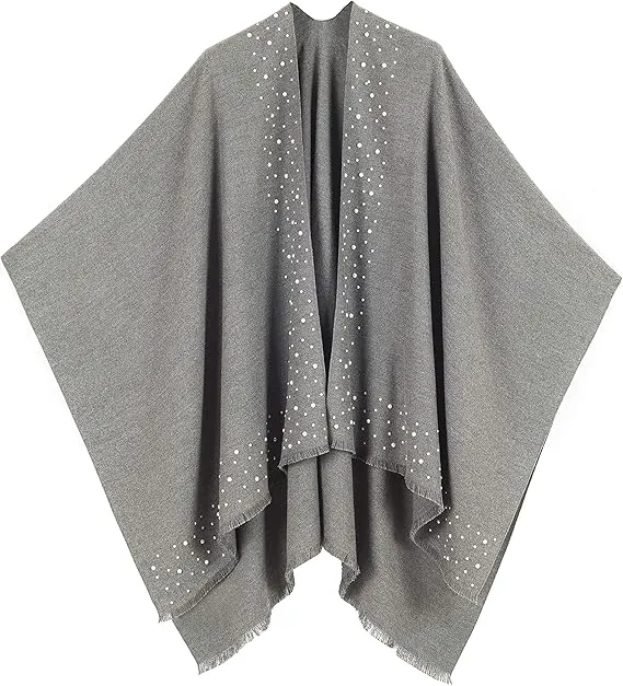 Double Gray Luxurious Knit Sweater Poncho Cardigan