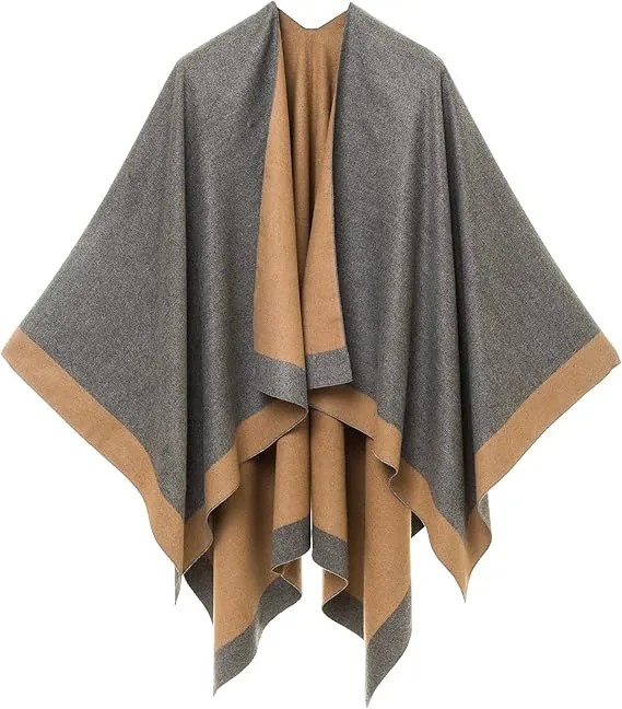 Double Gray Luxurious Knit Sweater Poncho Cardigan