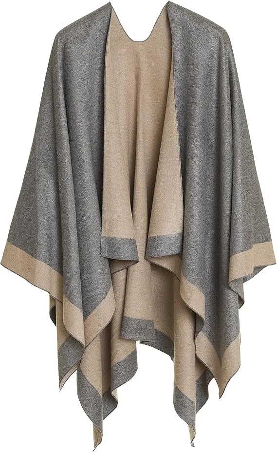 Double Gray Luxurious Knit Sweater Poncho Cardigan