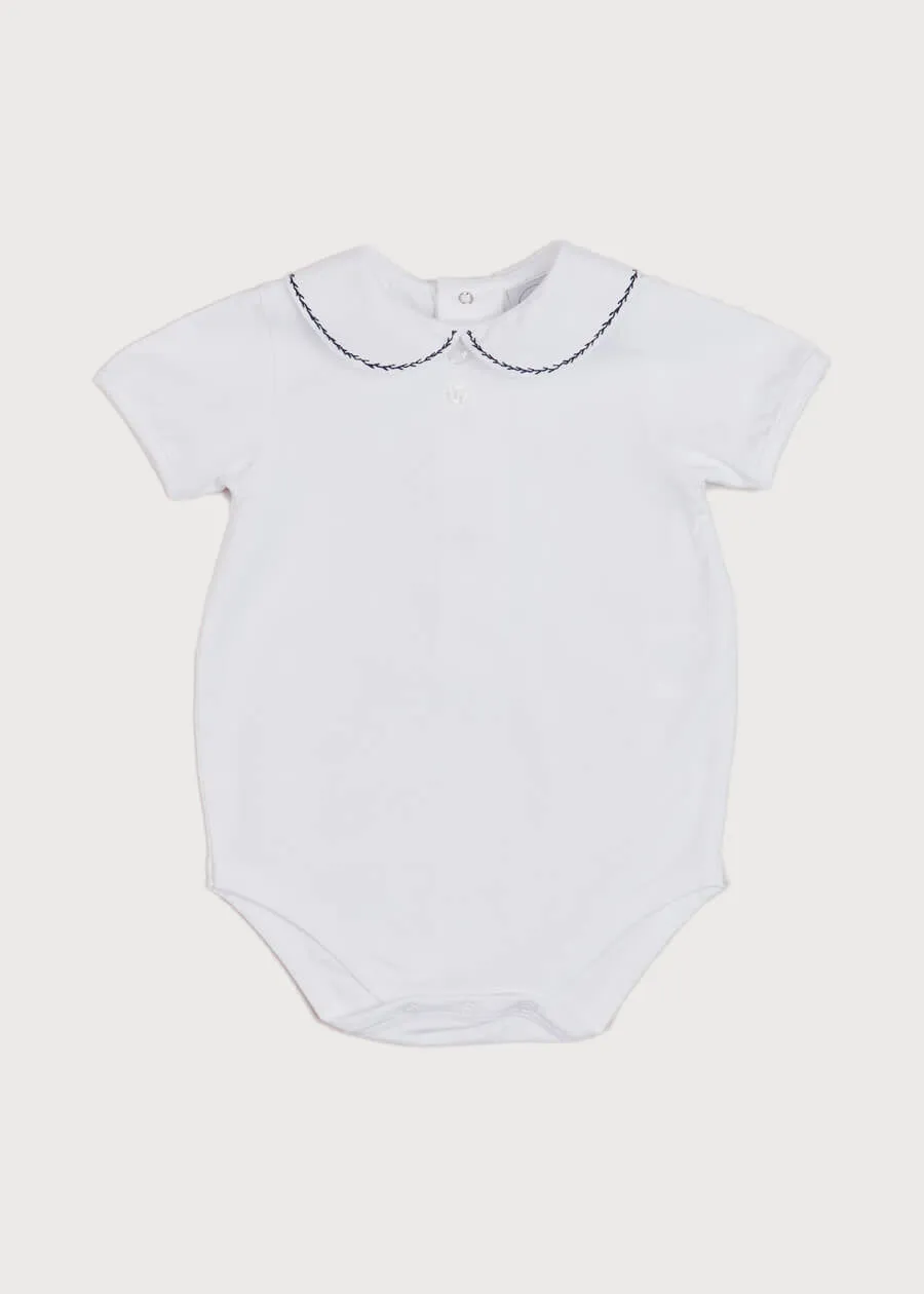 Embroidered Peter Pan Collar Short Sleeve Bodysuit in White (3mths-2yrs)