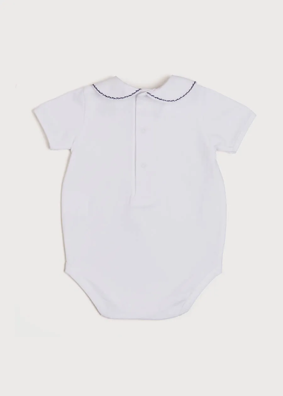 Embroidered Peter Pan Collar Short Sleeve Bodysuit in White (3mths-2yrs)