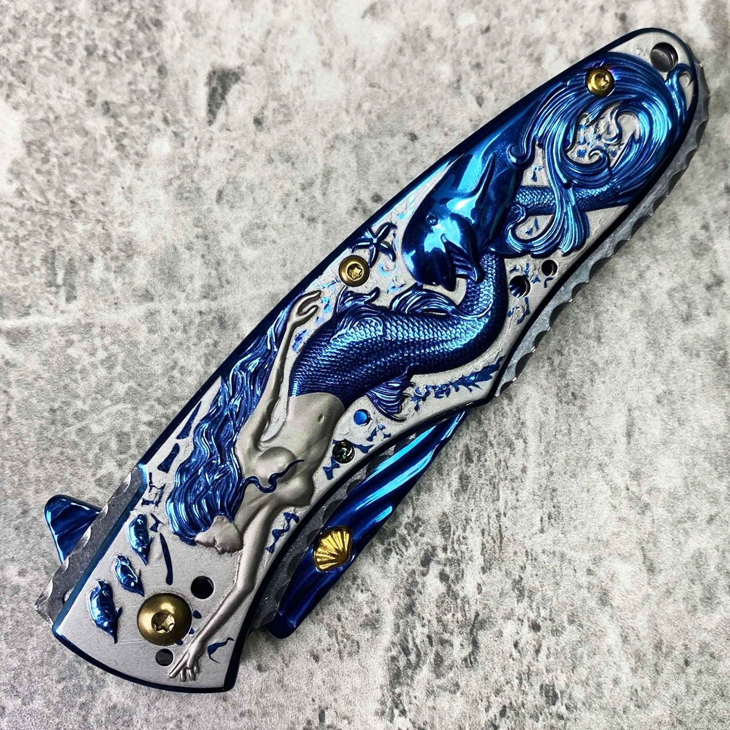 Falcon 8" Overall Knife W/ Blue Mermaid Design