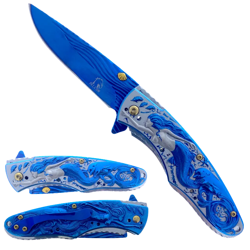 Falcon 8" Overall Knife W/ Blue Mermaid Design