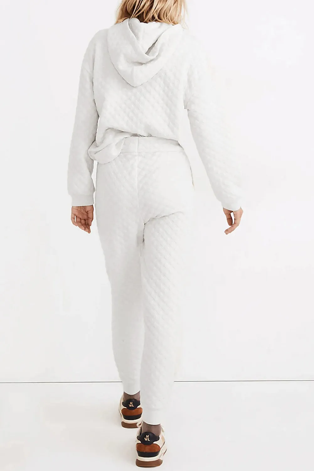 FASHION HOUSE- White Quilted Hoodie and Sweatpants Two Piece Set