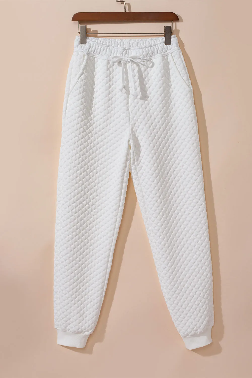 FASHION HOUSE- White Quilted Hoodie and Sweatpants Two Piece Set