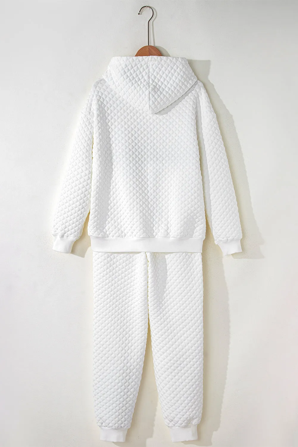 FASHION HOUSE- White Quilted Hoodie and Sweatpants Two Piece Set