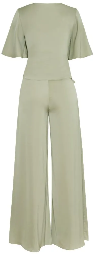 Faux-Wrap Top and Wide Leg Pant Set