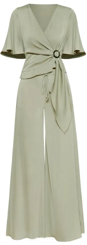 Faux-Wrap Top and Wide Leg Pant Set