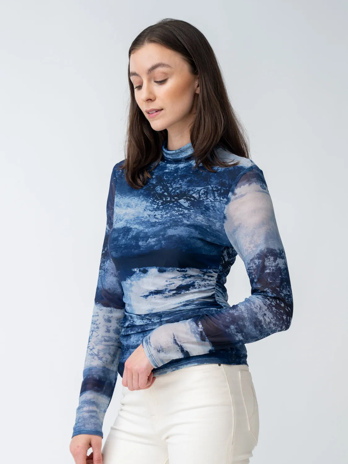 FINAL SALE - Printed Mesh Turtleneck