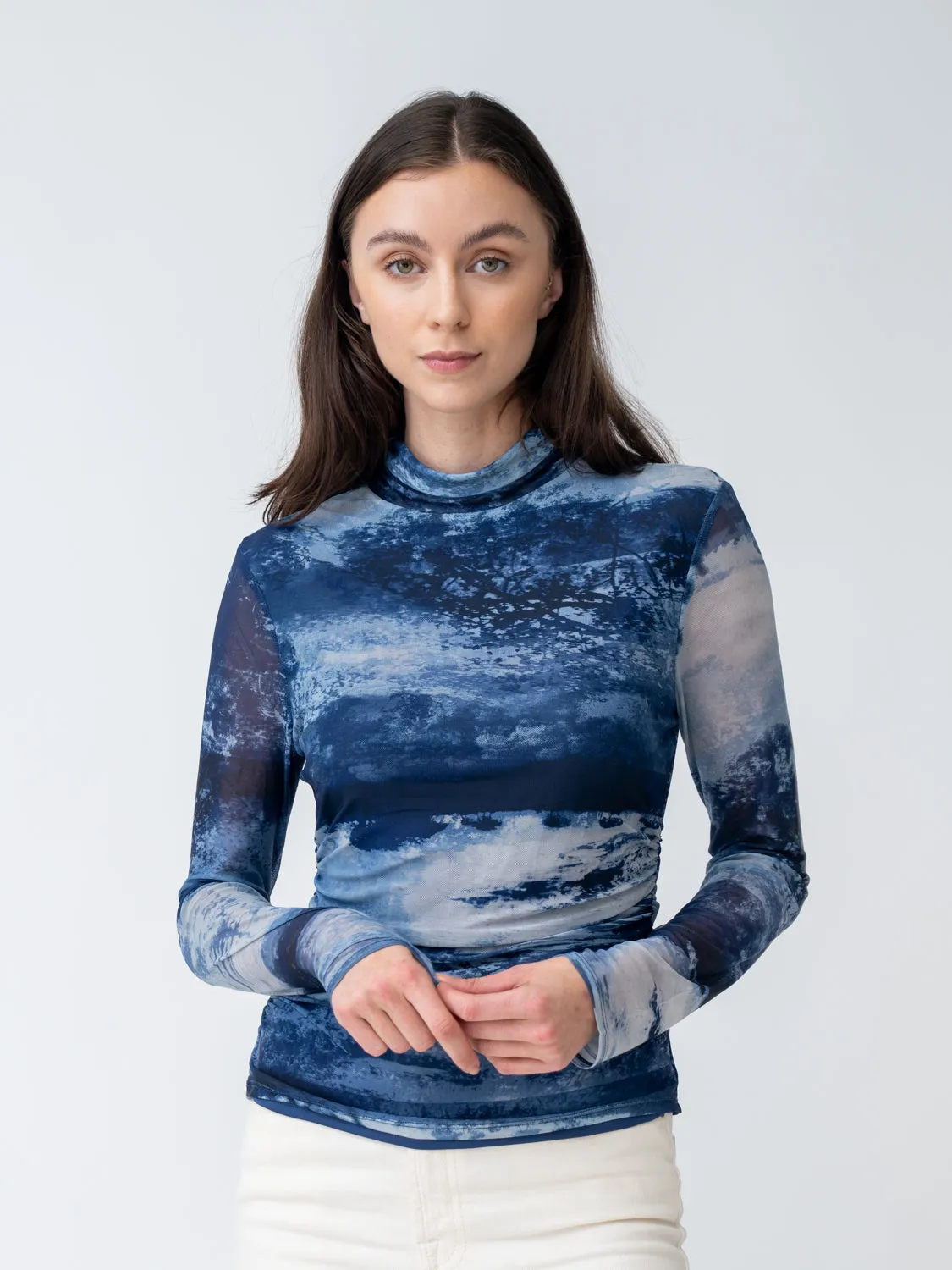 FINAL SALE - Printed Mesh Turtleneck