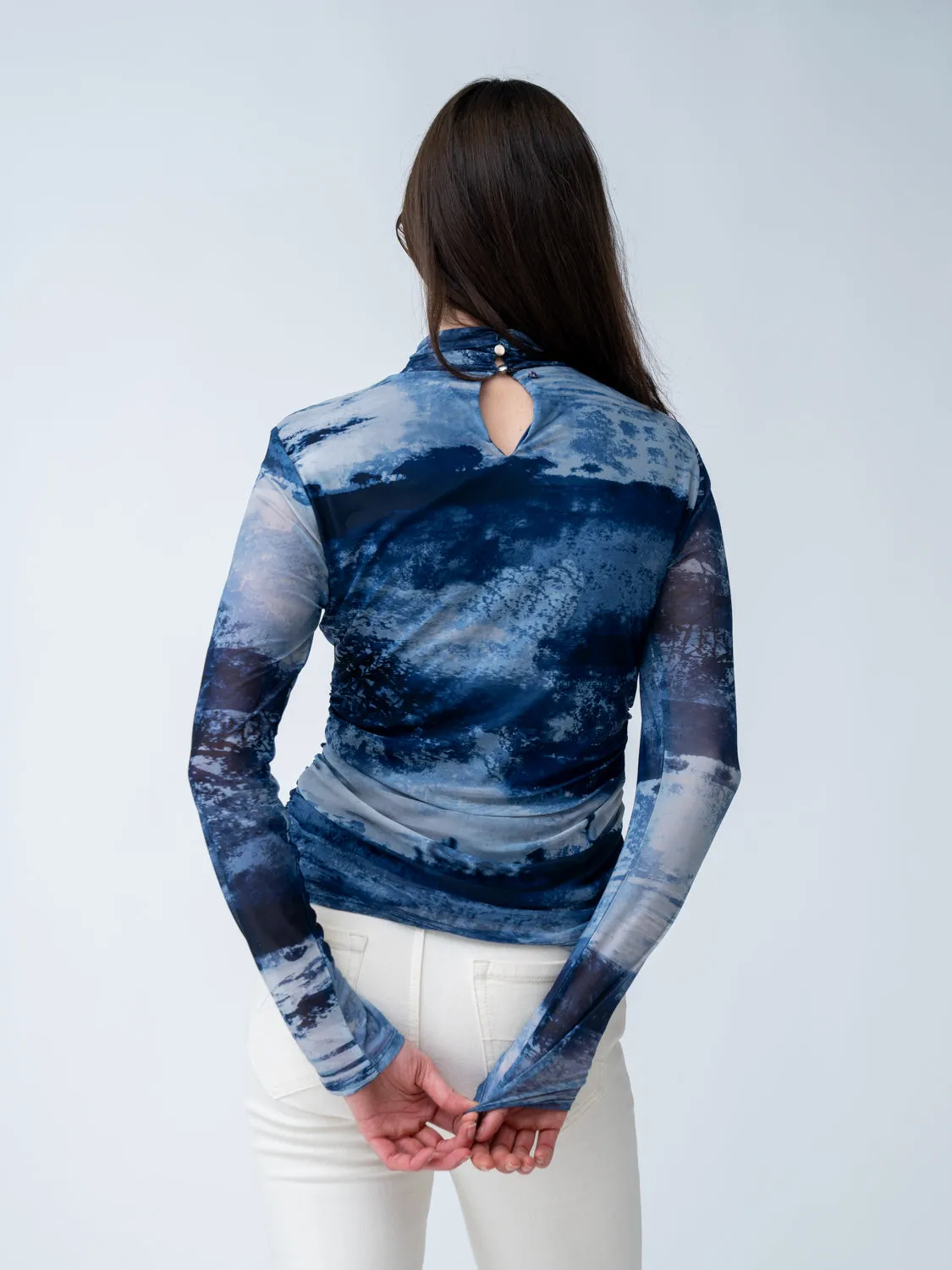 FINAL SALE - Printed Mesh Turtleneck