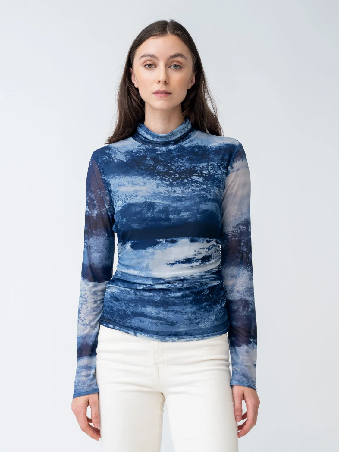 FINAL SALE - Printed Mesh Turtleneck